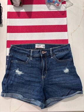 abercrombie kids Dark Blue Distressed Denim Rolled Hem Shorts
